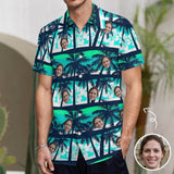 Custom Face Coconut Tree Casual Shirt Men Front Pocket Shortsleeve Beach Pocket Hawaiian Shirt Personalized Shirt Design Your Own Gift