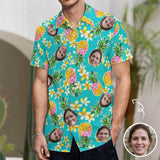 Custom Face Tropical Pineapple Casual Shirt Men Front Pocket Shortsleeve Beach Pocket Hawaiian Shirt Honeymoons For Him
