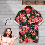 Personalized Cuban Collar Shirt with Face Red Flowers Create Your Own Hawaiian Shirt for Husband or Boyfriend