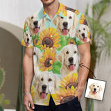 Custom Dog Face Sunflower Shirt Men Front Pocket Beach Shortsleeve Pocket Hawaiian Shirt Boyfriend Gift For Him
