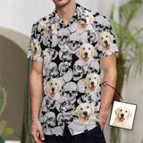 Custom Dog Face White Skull Shirt Men Front Pocket Beach Shortsleeve Pocket Hawaiian Shirt Boyfriend Gift For Him