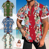 Custom Face Vertical Tropic Flowers Cuban Collar Shirt Hawaiian Shirt for Husband or Boyfriend