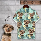 Personalized Cuban Collar Shirt with Dog Face Green Leaves Create Your Own Hawaiian Shirt for Husband or Boyfriend
