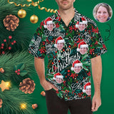 Custom Christmas Hawaiian Shirt with Face Christmas Red Personalized Photo Tropical Aloha Shirt for Husband/Boyfriend