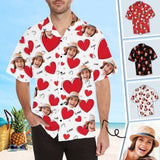 Custom Face Hawaiian Shirt Cute Hearts Tropical Aloha Shirt Birthday Valentine's Day Gift for Him