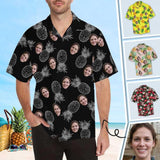 Custom Face Hawaiian Shirt Pineapple Black Tropical Aloha Shirt Birthday Vacation Party Gift for Boyfriend or Husband