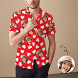 Custom Image Hawaiian Shirt with Face Your Hearts Red Personalise Face Aloha Shirt Gift For Him