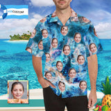 Custom Print Hawaiian Shirt with Wife Face Blue Nebula ropical Aloha Shirt Birthday Vacation Party Gift for Him