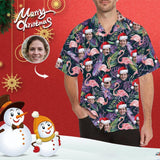 Design Your Own Hawaiian Shirt with Face Flamingo Christmas Hat Creat Your Own Design Aloha Shirt