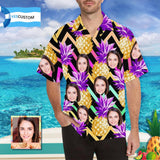 Hawaiian Shirts with Faces on Them Golden Pineapple for Boyfriend/Husband Personalized Photo Tropical Aloha Shirt