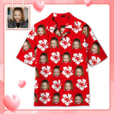 Hawaiian Shirts with Faces on Them Romantic Red Flowers Tropical Aloha Shirt Birthday Vacation Party Gift for Him