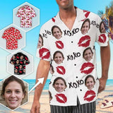 Hawaiian Shirts with Faces on Them XoXo Red Lips Aloha Shirt Birthday Vacation Party Gift for Him