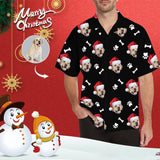 Hawaiian Shirts with Pet Faces on Them Dog Bone Christmas Hat Custom Image Hawaiian Shirt Birthday Gift