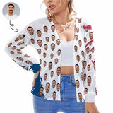 Custom Face Blouse Top White Women's Drop Shoulder Cardigan Loose Outwear Gift for Her