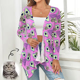 Custom Face Cat Avocado Women's Knitted Cardigan Long Sleeve Open Front Cover Ups Tops Gift for Her