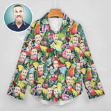 Custom Face Hawaiian Shirts Flamingo Fruits Women's Cropped Hem Shirt Casual Long Sleeve Hawaiian Shirts