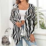 Custom Face Wavy Zebra Pattern Women's Knitted Cardigan Long Sleeve Open Front Cover Ups Tops Gift for Her