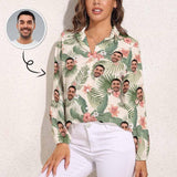 Custom Women's Face Shirt All Over Print Flower Bush Hawaiian Shirt Vntage Casual Long Sleeve Hawaiian Shirts Best Gifts for Women