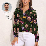 Custom Women's Face Shirt All Over Print Forest Hawaiian Shirts Vntage Casual Long Sleeve Hawaiian Shirts Gifts for Women