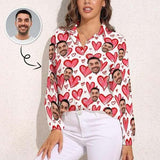 Custom Women's Face Shirt All Over Print Love Heart Hawaiian Shirts Vntage Casual Long Sleeve Hawaiian Shirts Best Gifts for Girlfriends