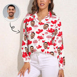 Custom Women's Face Shirt All Over Print Love Heart Hawaiian Shirts Vntage Casual Long Sleeve Hawaiian Shirts Gifts for Women