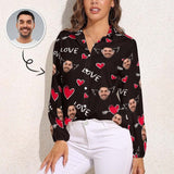 Custom Women's Face Shirt All Over Print Love You Hawaiian Shirts Vntage Casual Long Sleeve Hawaiian Shirts Best Gifts for Women