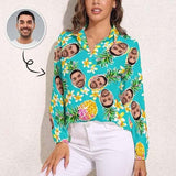 Custom Women's Face Shirt All Over Print Pineapple Hawaiian Shirts Vntage Casual Long Sleeve Hawaiian Shirts Gifts for Women