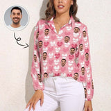 Custom Women's Face Shirt All Over Print Pink Love Hawaiian Shirts Vntage Casual Long Sleeve Hawaiian Shirts Best Gifts for Women
