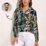 Custom Women's Face Shirt All Over Print Tropical Jungle Hawaiian Shirts Vntage Casual Long Sleeve Hawaiian Shirts Gifts for Women