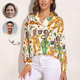 Custom Women's Face Shirt All Over Print Zoo Hawaiian Shirts Vntage Casual Long Sleeve Hawaiian Shirts Gifts for Women