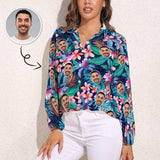 Custom Women's Face Shirt All Over Print Flower Hawaiian Shirt Vntage Casual Long Sleeve Hawaiian Shirts Best Gifts for Women