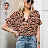 Custom Face For Lover Women's Hawaiian Shirts All Over Print V Neck Short Sleeve Shirt Gift for Girlfriend Wife