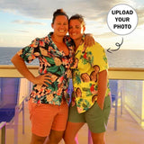 Custom Face Hawaiian Shirts for Women Floral Printed Tops Tropical Button Down Shirt V Neck Short Sleeve