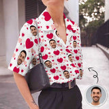 Custom Face Heart Women's Hawaiian Shirts All Over Print V Neck Short Sleeve Shirt Gift for Girlfriend Wife