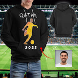 Custom Face Hoodie Football Black Hoodie with Design Over Size Hooded Pullover Personalized Face Loose Hoodie Top Outfits For World Cup 2022