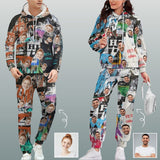 Custom Face Graffiti Couple Hoodie Sweatpant Set Personalized Unisex Loose Hoodie Top Outfits