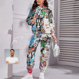 Custom Face Graffiti Hoodie Sweatpant Set Personalized Unisex Loose Hoodie Top Outfits