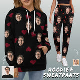 Custom Face Love Heart Unisex All Over Print Hoodie & Sweatpants Personalized Face Unisex Loose Hoodie Custom Top Outfits