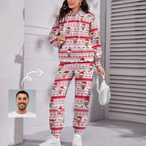 Custom Face Christmas Pattern Hoodie Sweatpant Set Personalized Unisex Loose Hoodie Top Outfits