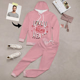 Custom Face Love U Pink Hoodie Sweatpant Set Personalized Unisex Loose Hoodie Top Outfits