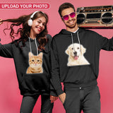 Custom Pet Face Hoodie Dog Photo Black Hoodie with Design Unisex Hooded Pullover Personalized Dog Face Loose Hoodie Top Plus Size for Him Her