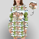 Custom Photo Hoodies Dress Cool Hoodie Designs Family Picture Women's Long Sleeve Loose Hooded Pullover Dress with Pocket