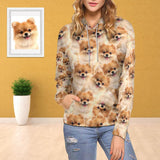[High Quality] Custom Pet Seamless Face Women's Hoodie with Pocket Personalized Gifts for Her
