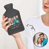 Custom Couple Photo Grey Hot Water Bottle Cover 1L Personalized Hot Water Bag for Hand Feet Warmer Neck and Shoulder Pain Relief
