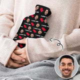 Custom Face Red Hearts Black Hot Water Bottle Cover 1L Personalized Hot Water Bag for Hand Feet Warmer Neck and Shoulder Pain Relief