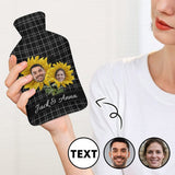 Custom Face&Text Sunflower Hot Water Bottle Cover 1L Personalized Hot Water Bag for Hand Feet Warmer Neck and Shoulder Pain Relief
