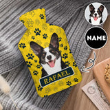 Custom Pet Face&Name Paw Print Hot Water Bottle Cover 1L Personalized Hot Water Bag for Hand Feet Warmer Neck and Shoulder Pain Relief