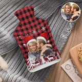 Custom Photo Christmas Red Lattice Hot Water Bottle Cover 1L Personalized Hot Water Bag for Hand Feet Warmer Neck and Shoulder Pain Relief