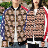 Custom Face Couple American Flag Women/Men's Bomber Jacket Unisex Outerwear
