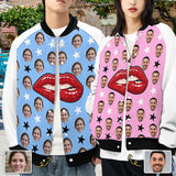 Custom Face Couple Lip Women/Men's Bomber Jacket Unisex Outerwear